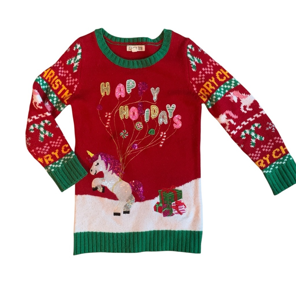 It's Our Time Red & Green 'Happy Holidays' Unicorn Sweater
